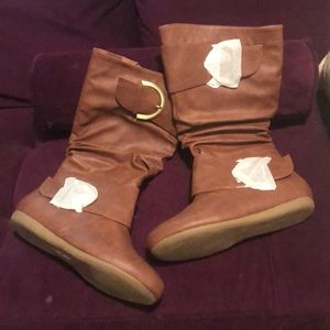 Round toe slouchy boots with buckles, new in box!